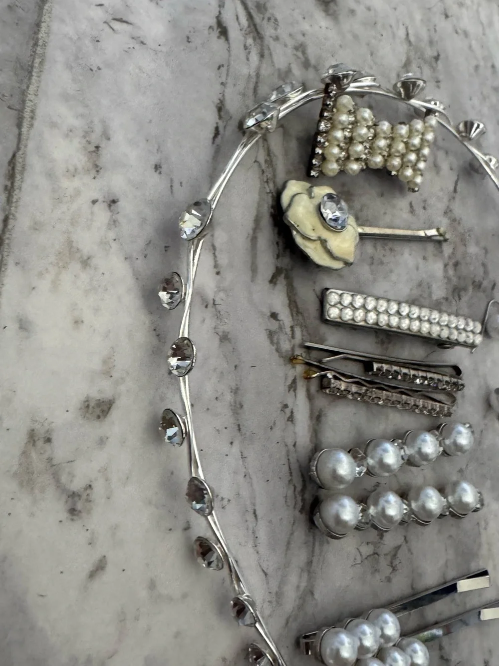 Silver Pearl and Crystal Hair Accessory Set